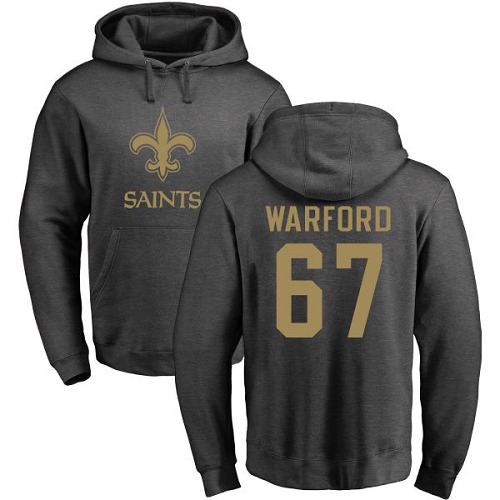 Men New Orleans Saints Ash Larry Warford One Color NFL Football #67 Pullover Hoodie Sweatshirts->nfl t-shirts->Sports Accessory